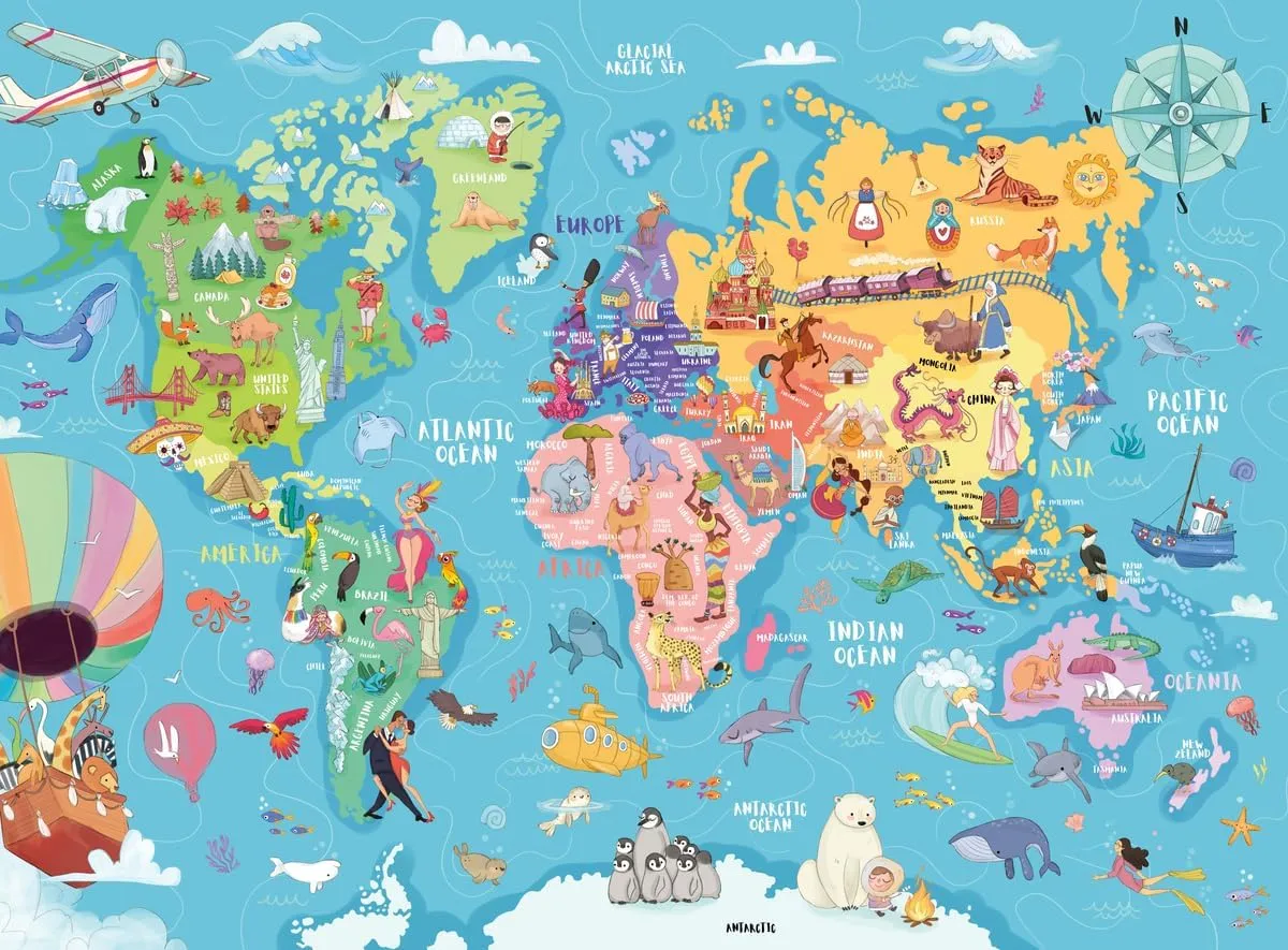 Ravensburger Map of The World 100 Piece XXL Jigsaw Puzzle forKids - | Unique Piece Design | Anti-Glare Surface | Skill-Building, Fun Activity | Amazon Exclusive