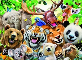 Ravensburger Exotic Animals Selfie 300 Piece XXL Jigsaw Puzzle forKids - | Unique Piece Design | Anti-Glare Surface | Skill-Building, Fun Activity | Amazon Exclusive