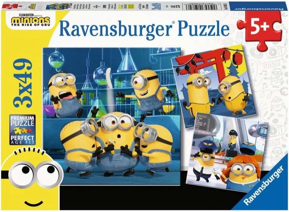 Ravensburger Funny Minions 3x49 Piece Jigsaw Puzzle Set for Kids - 05082 - Every Piece is Unique, Pieces Fit Together Perfectly