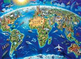 Ravensburger World Landmarks Map 200 Piece XXL Jigsaw Puzzle forKids - | Unique Piece Design | Anti-Glare Surface | Skill-Building, Fun Activity | Amazon Exclusive