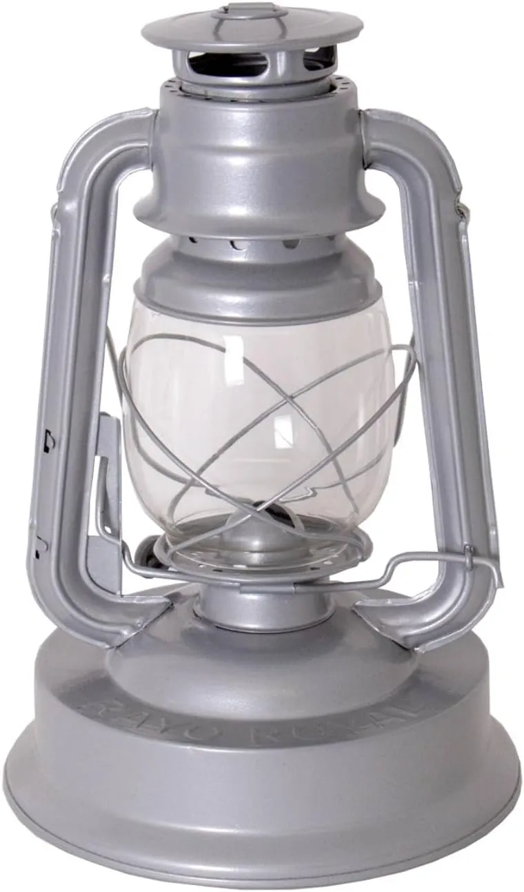 Rayo Royal Kerosene Lantern Hurricane Indoor/Outdoor Lamp, 11.5 inch, Galvanized Steel, Silver