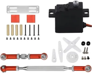 Rc Connecting Rod Tie Rod for MN D90 for MN99S 18g Metal Gear Servo and Steering Link Rod Servo Mount Set RC Car Tracked Vehicle Upgrade Parts Accessories Replacement Use(Red)