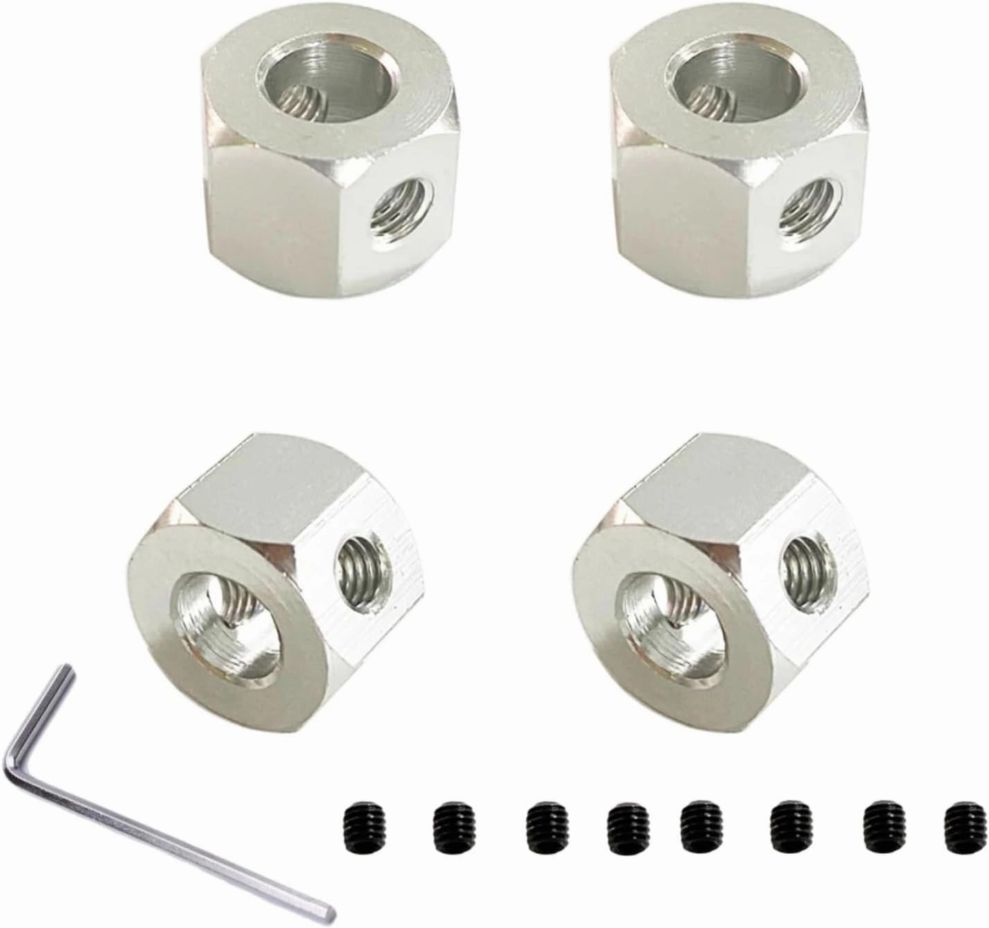 RC Spare Part for WPL D12 D42 1/10 RC Truck Car 4pcs Rubber Drift Tires Upgrade Wheel Hubs Rubber Soft Tires Car Spare Parts Accessories Children for Toys(Silver 12mm Adapter)