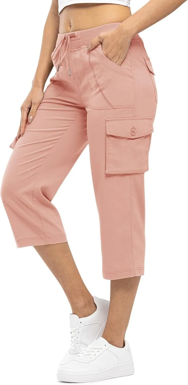 Rdruko Women's Cargo Capris Pants Lightweight Quick Dry Hiking Summer Casual Travel Pants with Pockets