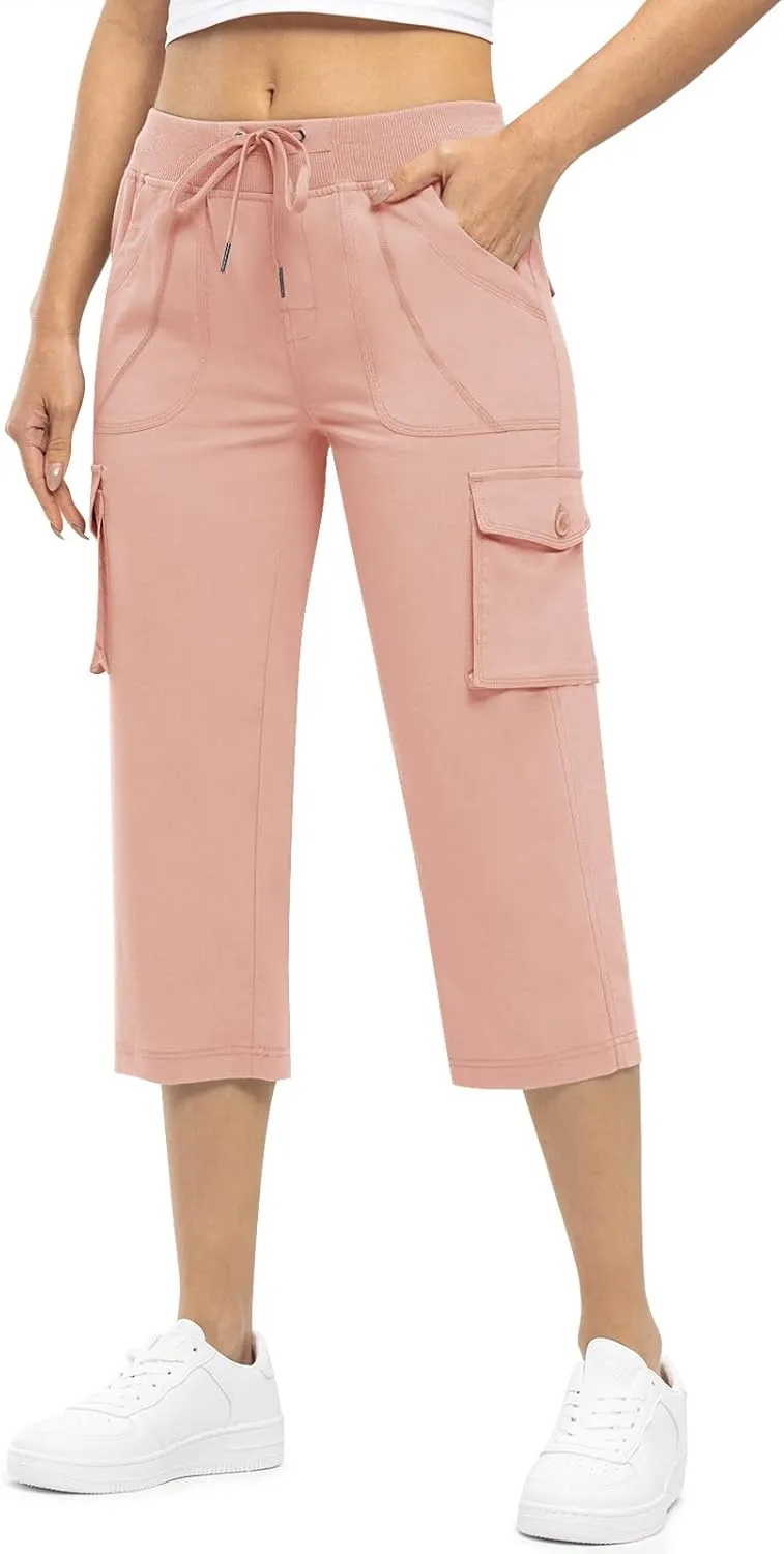 Rdruko Women's Cargo Capris Pants Lightweight Quick Dry Hiking Summer Casual Travel Pants with Pockets