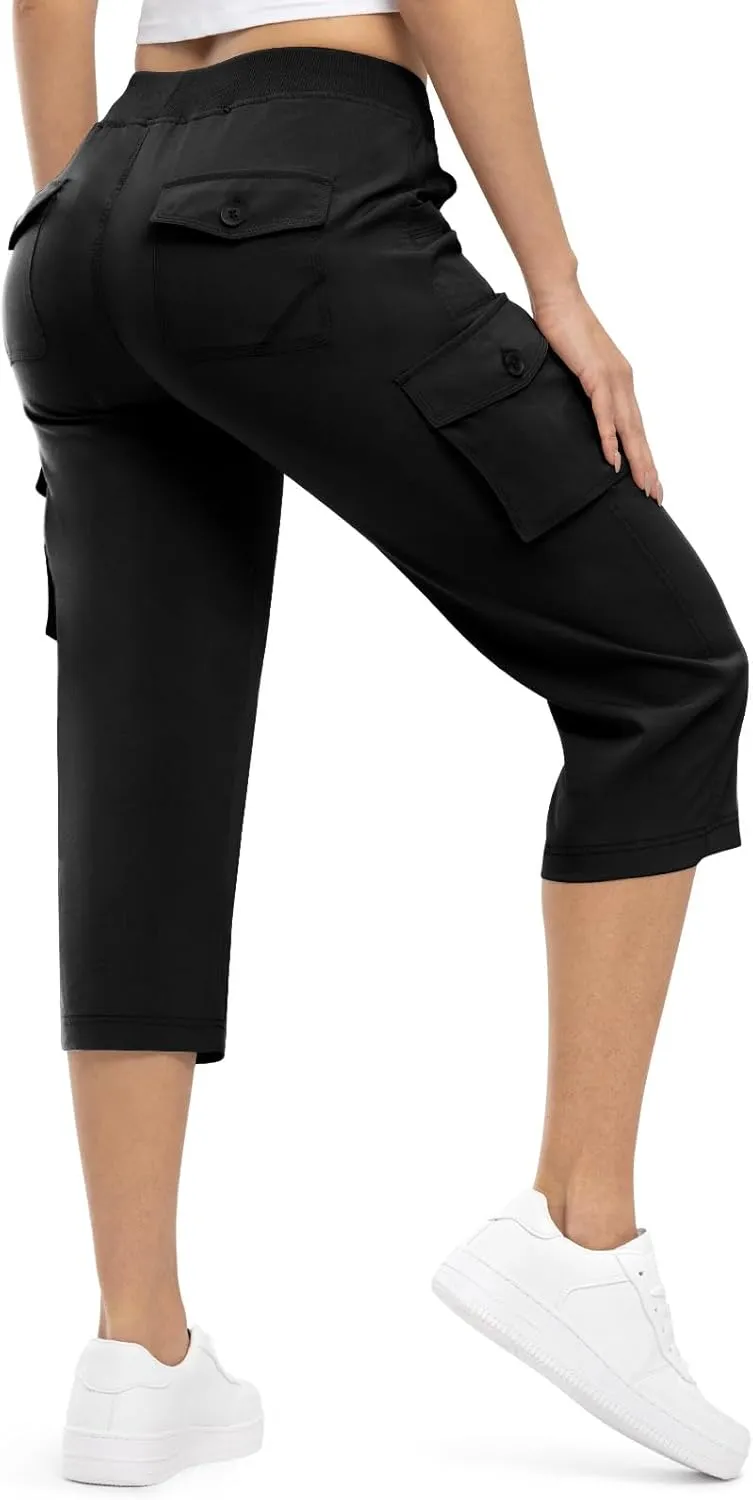Rdruko Women's Cargo Capris Pants Lightweight Quick Dry Hiking Summer Casual Travel Pants with Pockets