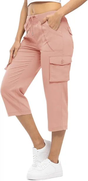 Rdruko Women's Cargo Capris Pants Lightweight Quick Dry Hiking Summer Casual Travel Pants with Pockets