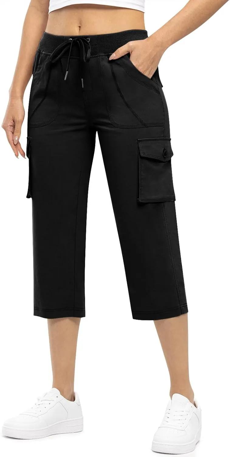 Rdruko Women's Cargo Capris Pants Lightweight Quick Dry Hiking Summer Casual Travel Pants with Pockets