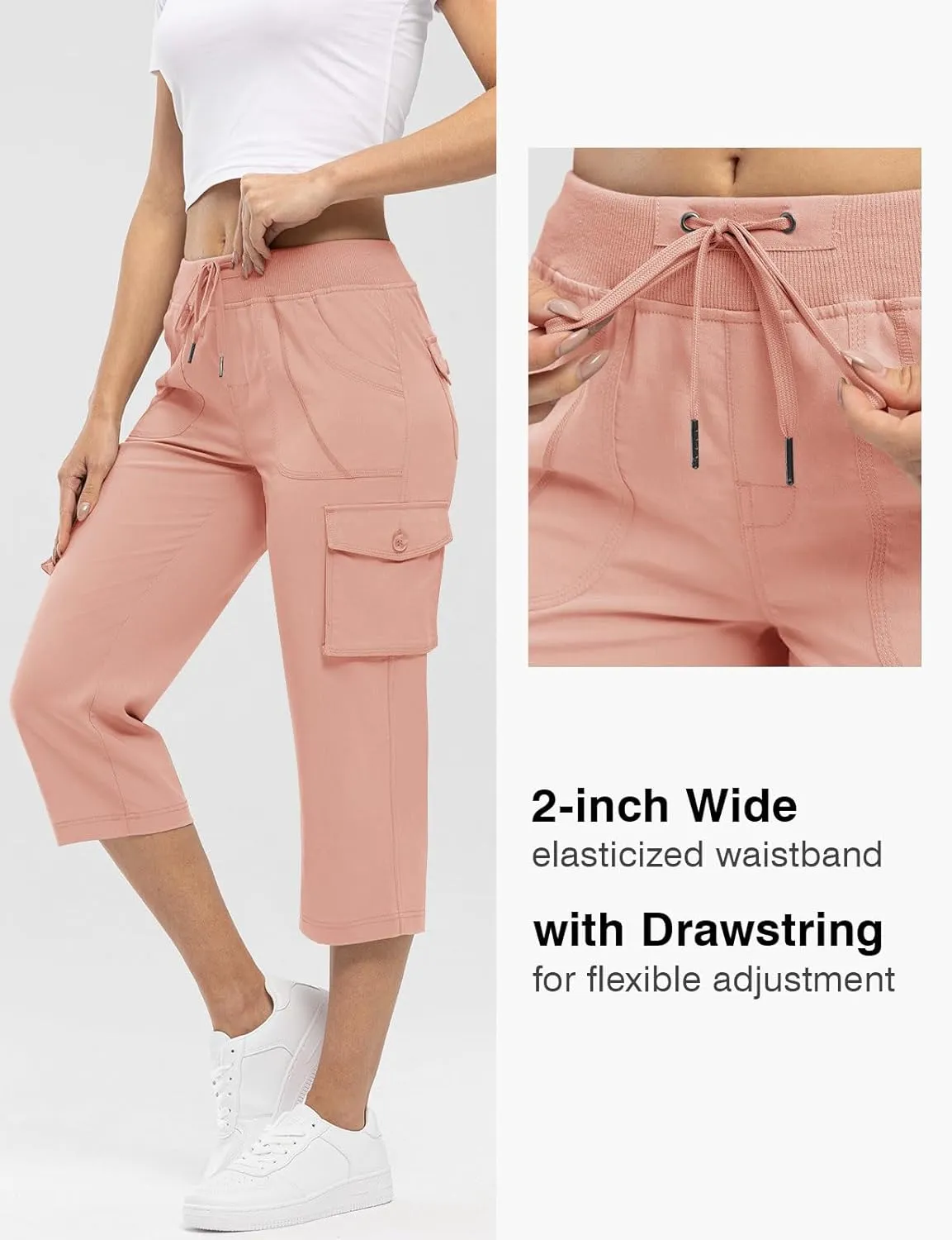 Rdruko Women's Cargo Capris Pants Lightweight Quick Dry Hiking Summer Casual Travel Pants with Pockets