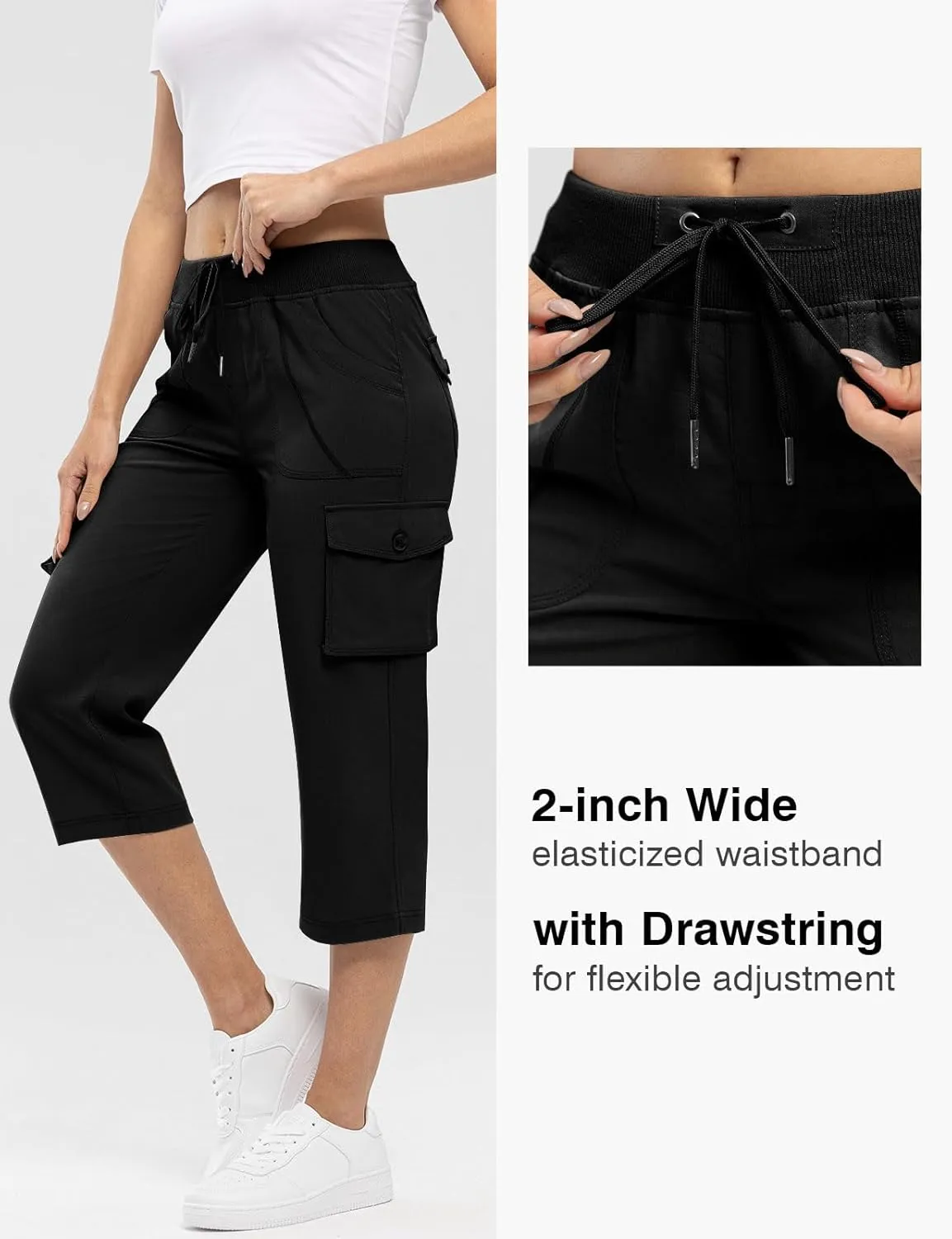 Rdruko Women's Cargo Capris Pants Lightweight Quick Dry Hiking Summer Casual Travel Pants with Pockets