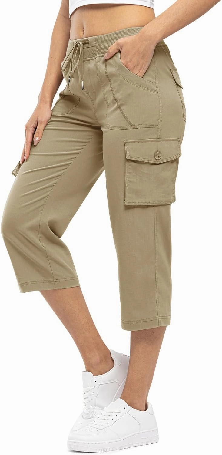 Rdruko Women's Cargo Capris Pants Lightweight Quick Dry Hiking Summer Casual Travel Pants with Pockets