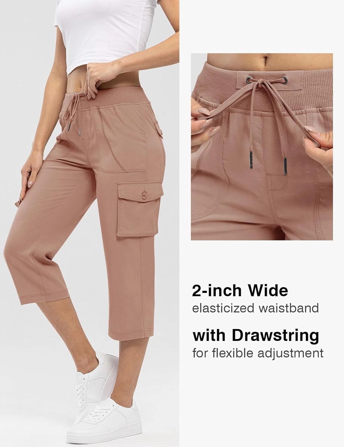Rdruko Women's Cargo Capris Pants Lightweight Quick Dry Hiking Summer Casual Travel Pants with Pockets