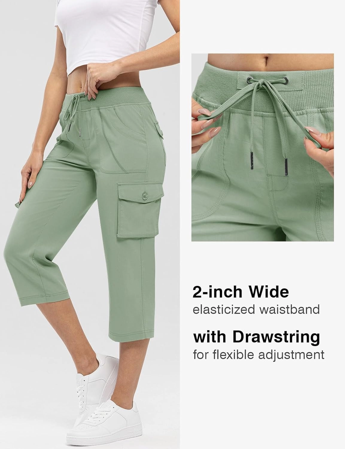 Rdruko Women's Cargo Capris Pants Lightweight Quick Dry Hiking Summer Casual Travel Pants with Pockets