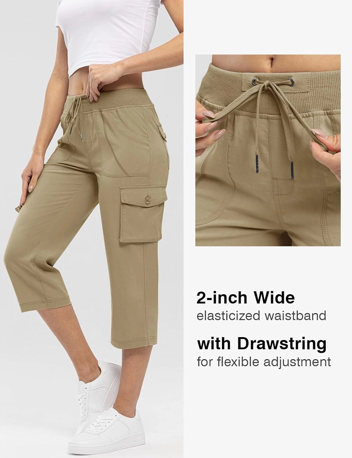 Rdruko Women's Cargo Capris Pants Lightweight Quick Dry Hiking Summer Casual Travel Pants with Pockets