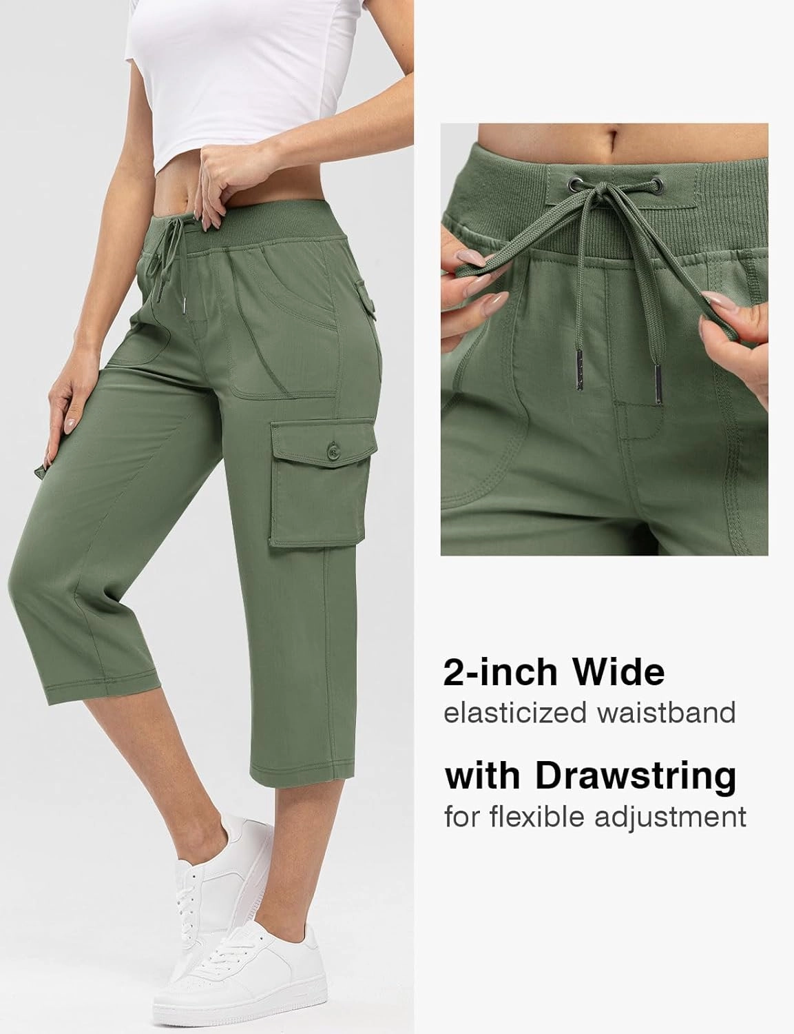 Rdruko Women's Cargo Capris Pants Lightweight Quick Dry Hiking Summer Casual Travel Pants with Pockets