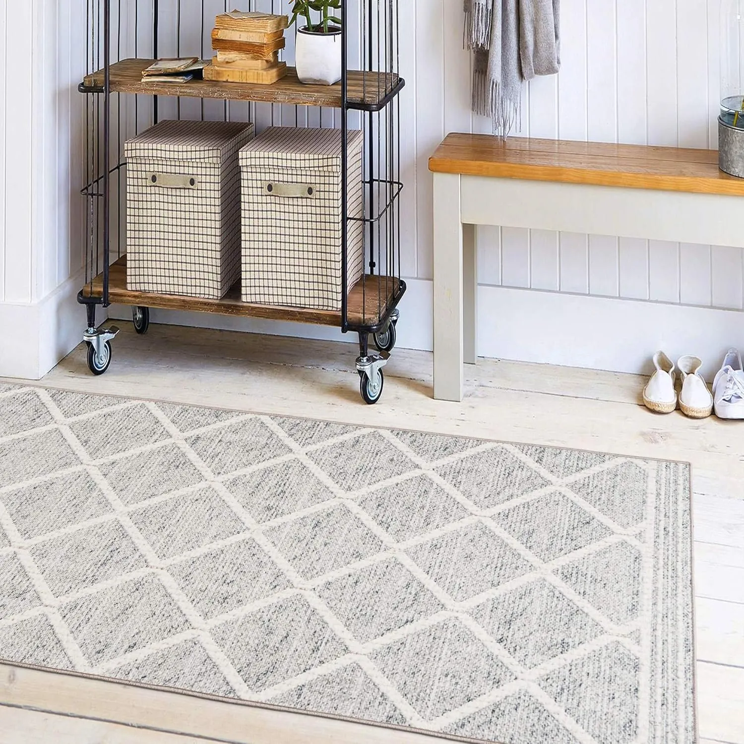 ReaLife Rugs Machine Washable Area Rug Runner - Living Room Bedroom Bathroom Kitchen Entryway Office - Padded Low Pile Stain Resistant Premium - Boho Modern Farmhouse - Tessa - Gray Ivory 2'6" x 6'