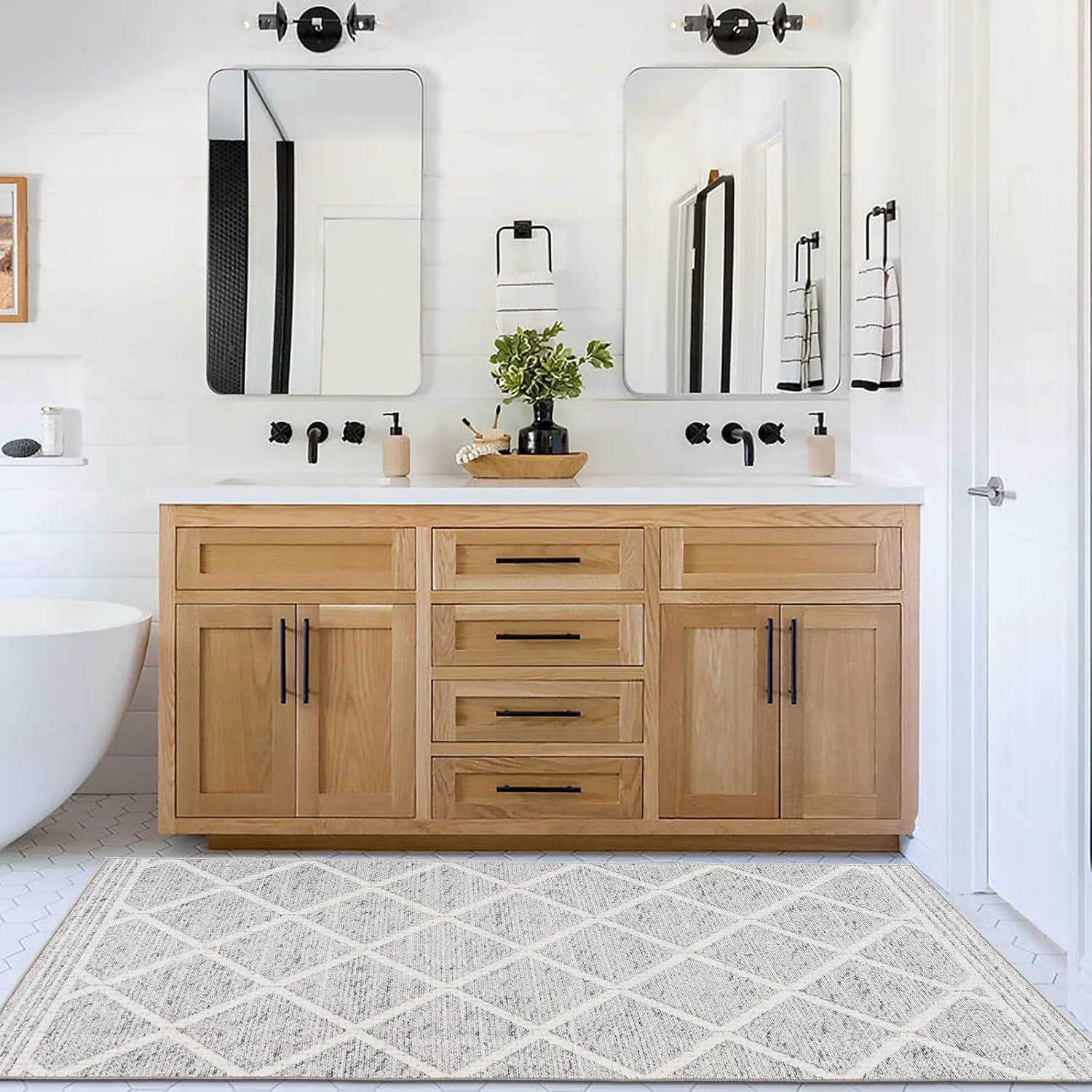 ReaLife Rugs Machine Washable Area Rug Runner - Living Room Bedroom Bathroom Kitchen Entryway Office - Padded Low Pile Stain Resistant Premium - Boho Modern Farmhouse - Tessa - Gray Ivory 2'6" x 6'