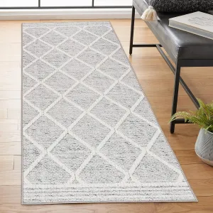ReaLife Rugs Machine Washable Area Rug Runner - Living Room Bedroom Bathroom Kitchen Entryway Office - Padded Low Pile Stain Resistant Premium - Boho Modern Farmhouse - Tessa - Gray Ivory 2'6" x 6'
