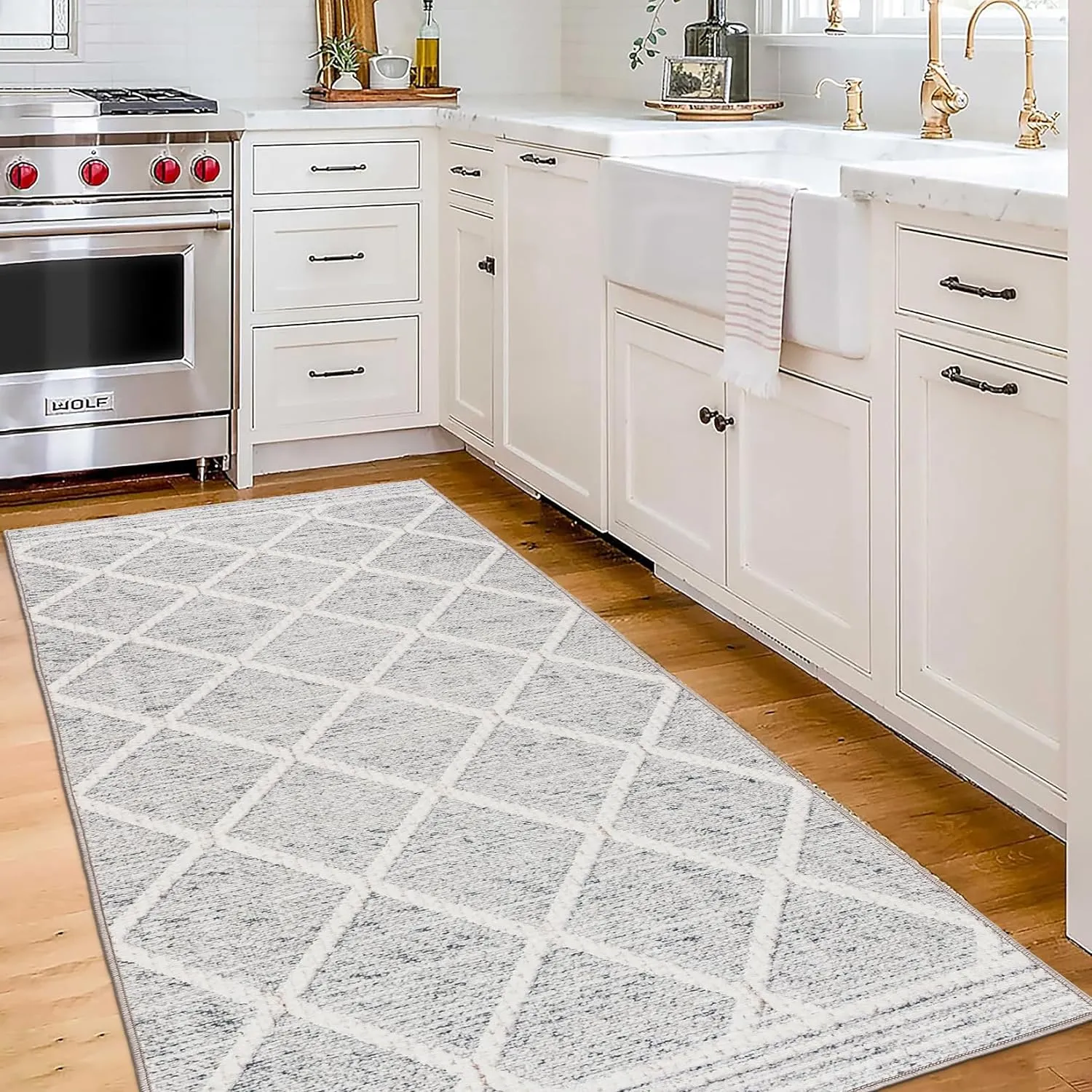 ReaLife Rugs Machine Washable Area Rug Runner - Living Room Bedroom Bathroom Kitchen Entryway Office - Padded Low Pile Stain Resistant Premium - Boho Modern Farmhouse - Tessa - Gray Ivory 2'6" x 6'