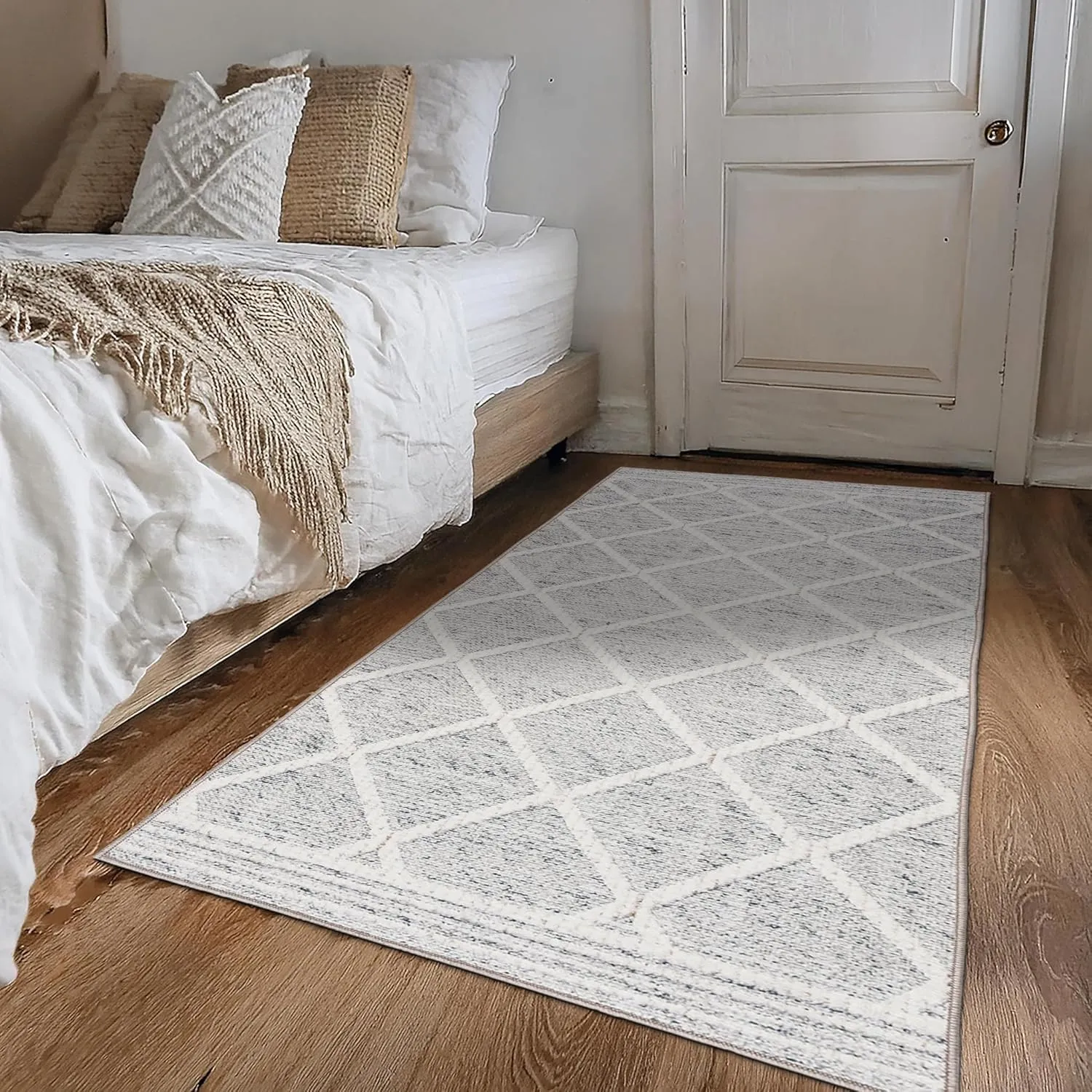 ReaLife Rugs Machine Washable Area Rug Runner - Living Room Bedroom Bathroom Kitchen Entryway Office - Padded Low Pile Stain Resistant Premium - Boho Modern Farmhouse - Tessa - Gray Ivory 2'6" x 6'