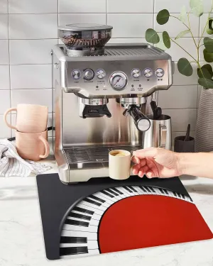 Red Piano Keys Coffee Mat Small For Countertop Coffee Bar Accessories,Absorbent Quick Dry Dish Drying Mat Hide Stain Non-Slip Pad For Coffee Maker,Music Musical Notes Black White Instrument 12"x20"