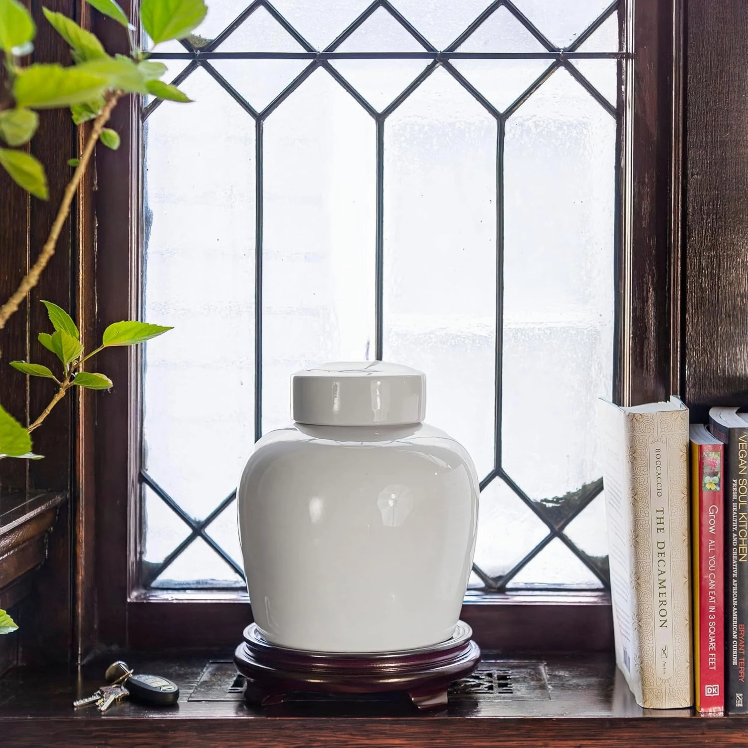Red Lantern 10" White Porcelain Ginger Jar