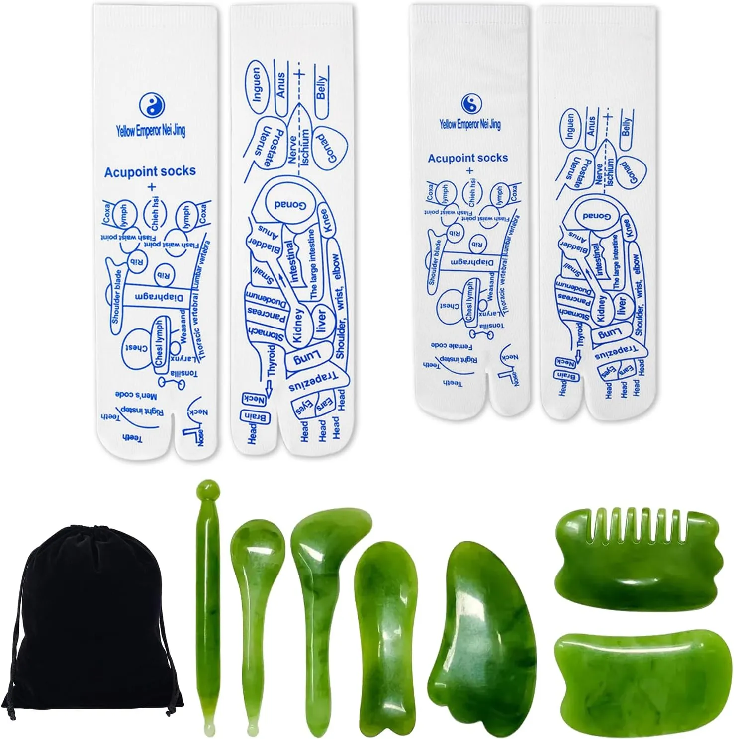 Reflexology Socks & 7-Piece Massage Tools Set - Acupressure Foot Massage Kit for Men and Women with Storage Bag, Reusable and Machine Washable (Non-Medical Use)