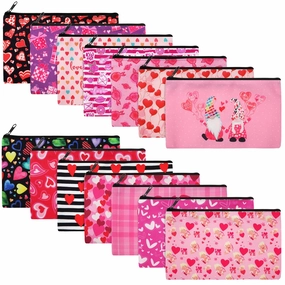 Reginary 14 Pieces Makeup Bags Double Sided Printed Toiletry Bag for Women Girls Engagement Wedding Red Heart Cosmetic Galentines Multifunctional Polyester with Zipper
