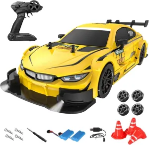 Remote Control Car RC Drift Car, 1:16 Scale Electric RC Racing with LED Lights 2.4GHz 4WD 40km/h RTR High Speed Racing Sport Toy for Adults Boys Girls Kids Gifts(Yellow)