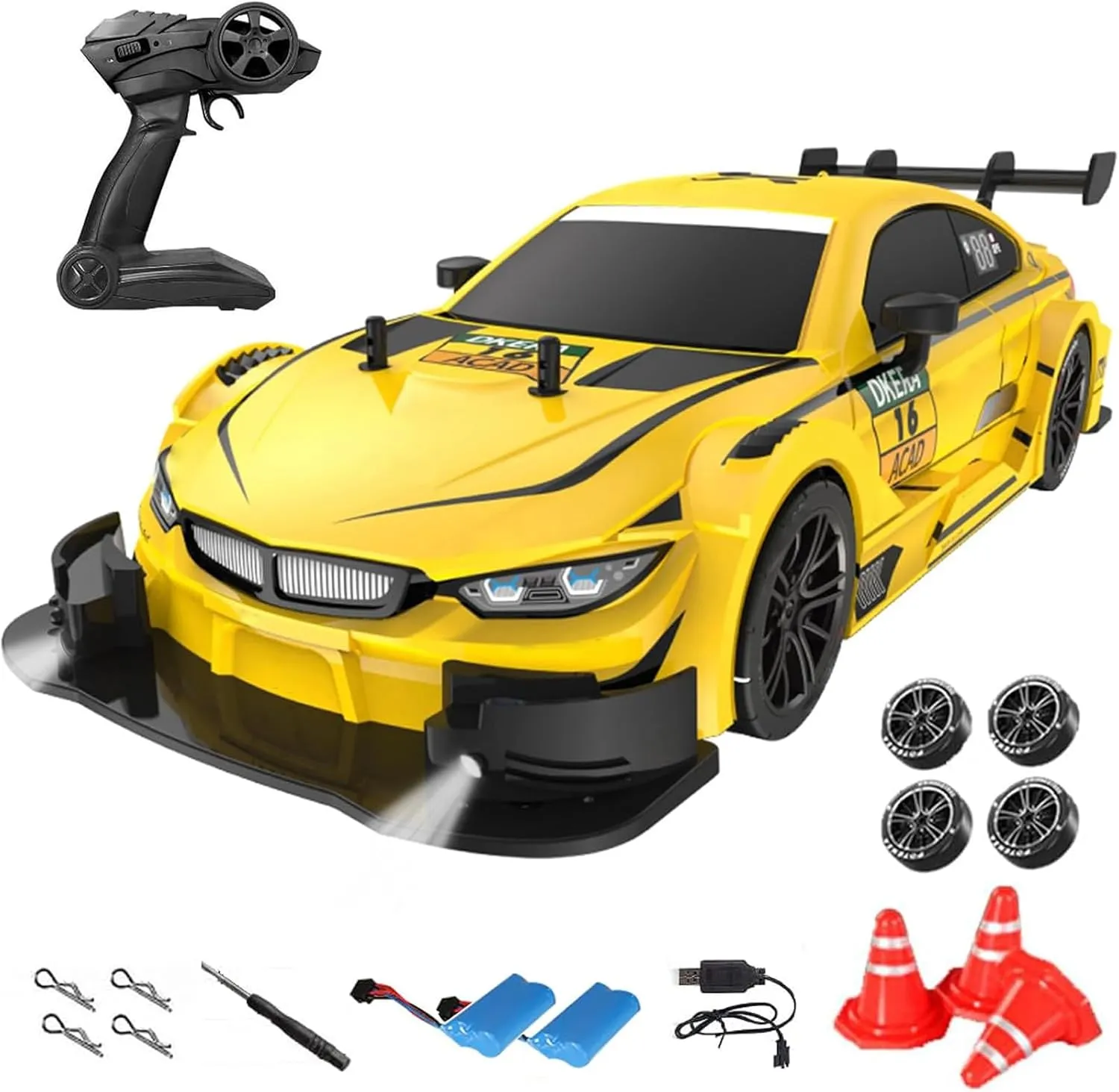 Remote Control Car RC Drift Car, 1:16 Scale Electric RC Racing with LED Lights 2.4GHz 4WD 40km/h RTR High Speed Racing Sport Toy for Adults Boys Girls Kids Gifts(Yellow)
