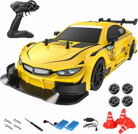 Remote Control Car RC Drift Car, 1:16 Scale Electric RC Racing with LED Lights 2.4GHz 4WD 40km/h RTR High Speed Racing Sport Toy for Adults Boys Girls Kids Gifts(Yellow)