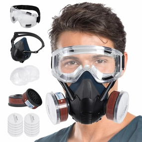 Respirator Mask with Filters - Half Face Respirator with Safety Glasses, Reusable Respirator Mask with Filters, Gas Mask for Chemical, Organic Vapor, Paint, Construction, Woodworking, Welding