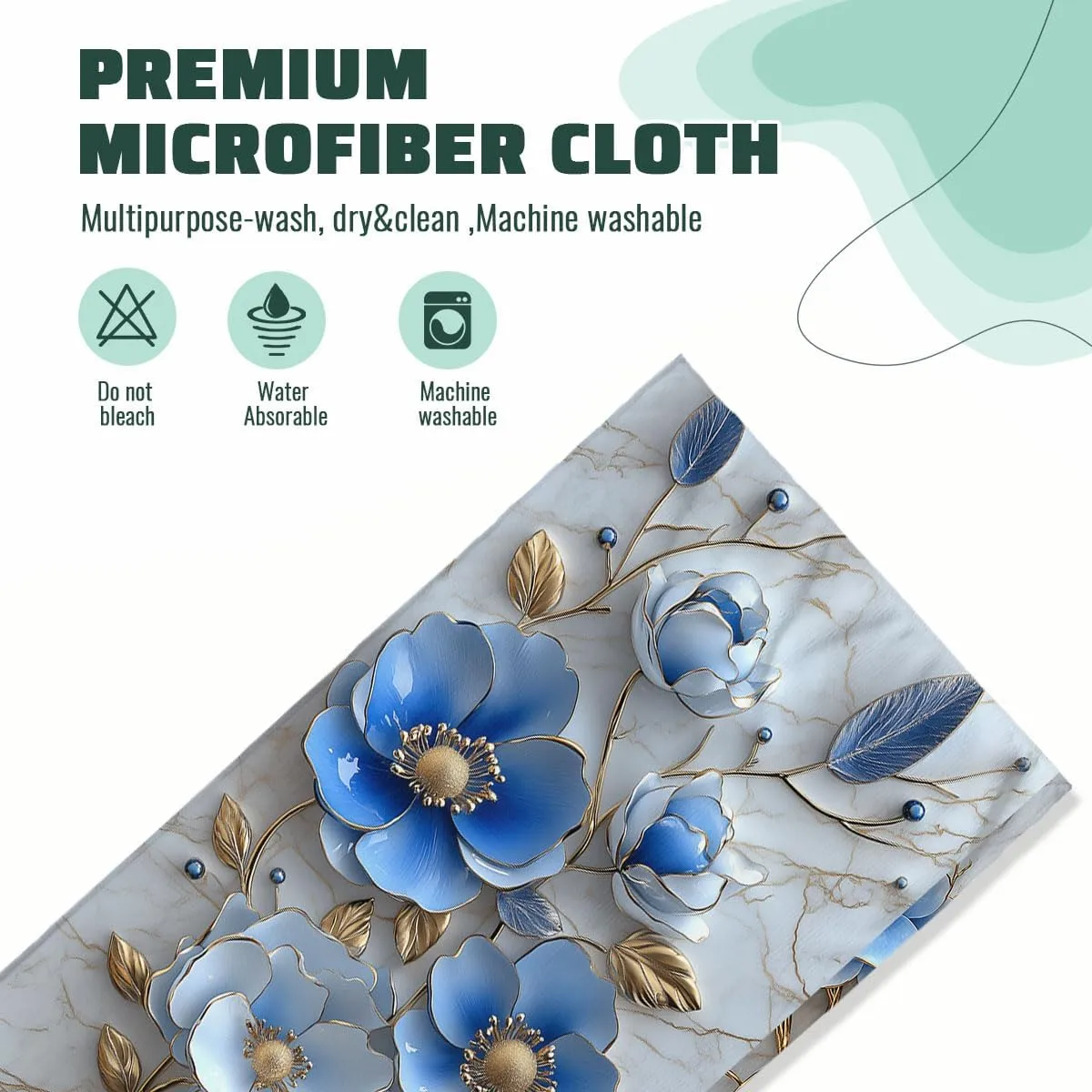 Retro Blue Floral Bath Hand Towels Set of 2 Absorbent Marble Abstract Modern Flowers Bathroom Kitchen Towels Set of 2 Face Towels for Bathroom Gym Hotel Sport Decor Gifts for Women Man 14"x28"