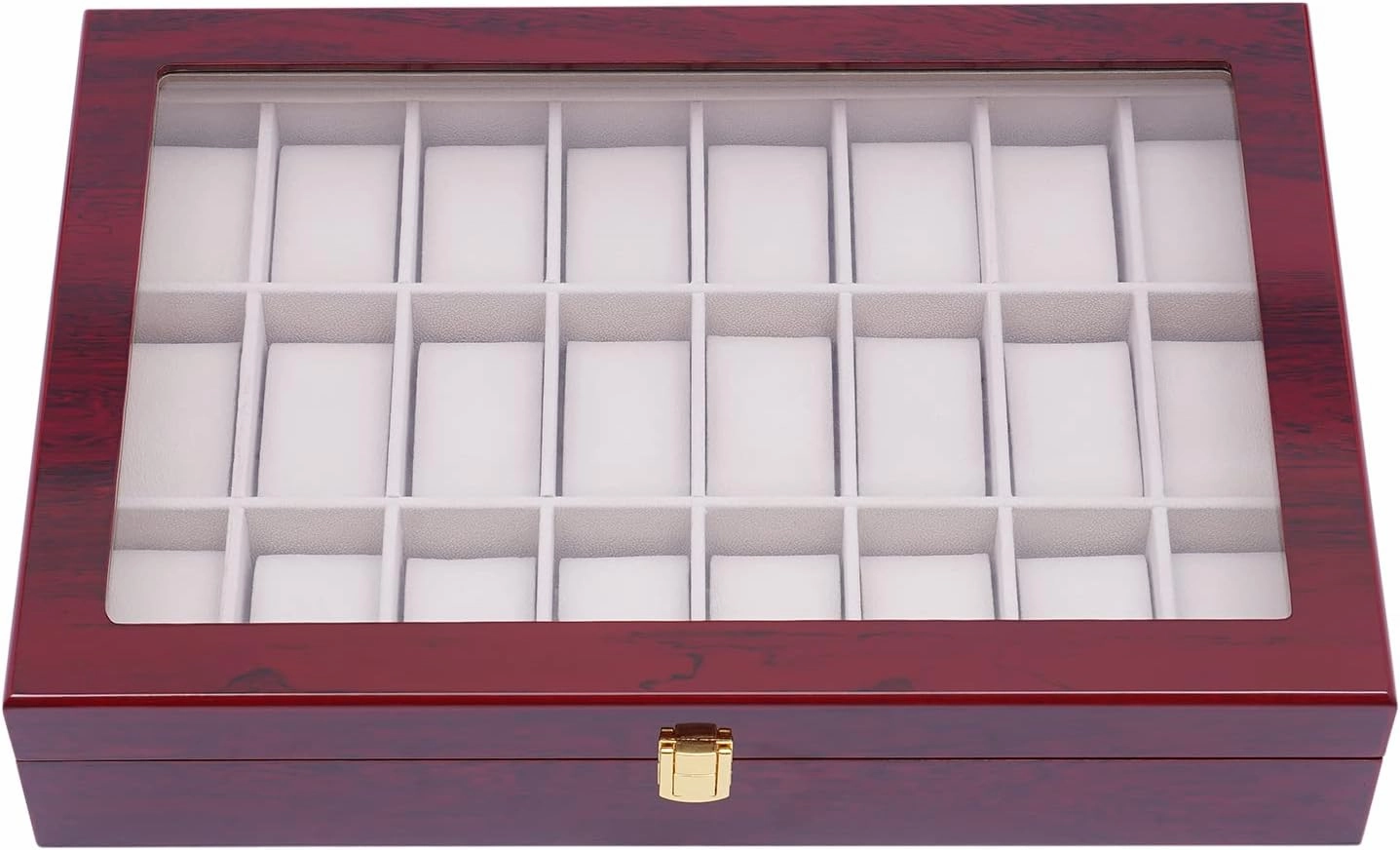Retro 24 Slots Watch Case, Freestanding Watch Box Organizer Jewelry Storage with Large Glass Lid, Watch Display Case, Watch Box for Men & Women 17.3 * 11.6 * 3.81inch