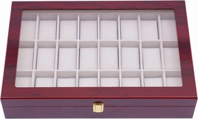 Retro 24 Slots Watch Case, Freestanding Watch Box Organizer Jewelry Storage with Large Glass Lid, Watch Display Case, Watch Box for Men & Women 17.3 * 11.6 * 3.81inch