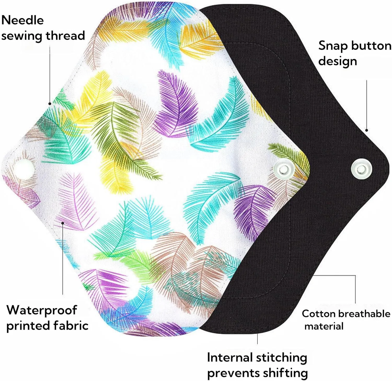 Reusable Menstrual Pads,Washable Sanitary Napkins with Wings for Women,Reusable Panty Liners,Soft Cloth Menstrual Pads,7pcs/Set,Pack of 6 1 Storage Bag,Suitable for Menstrual Period