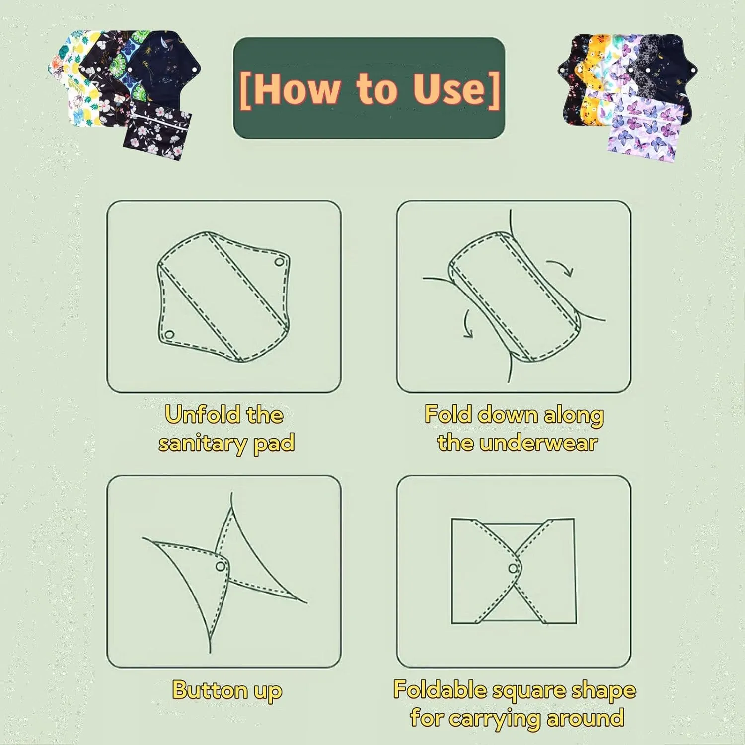 Reusable Menstrual Pads,Washable Sanitary Napkins with Wings for Women,Reusable Panty Liners,Soft Cloth Menstrual Pads,7pcs/Set,Pack of 6 1 Storage Bag,Suitable for Menstrual Period
