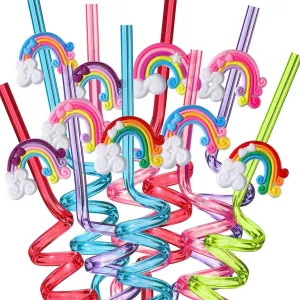 Reusable Rainbow Drinking Plastic Straws25 and 2 Cleaning Brush, unicorn Party Supplies, Birthday Party Favors Decorations- set of 27