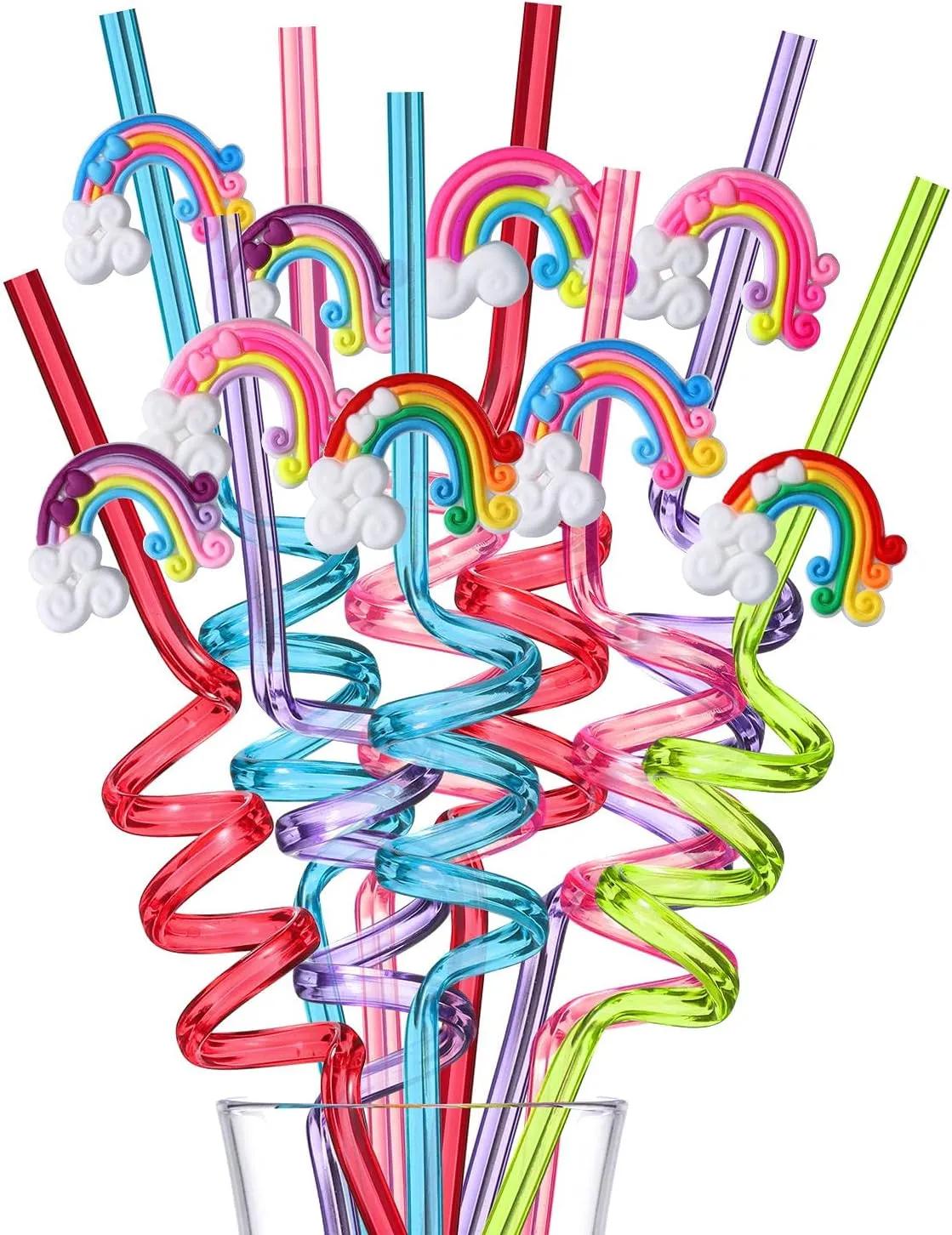 Reusable Rainbow Drinking Plastic Straws25 and 2 Cleaning Brush, unicorn Party Supplies, Birthday Party Favors Decorations- set of 27