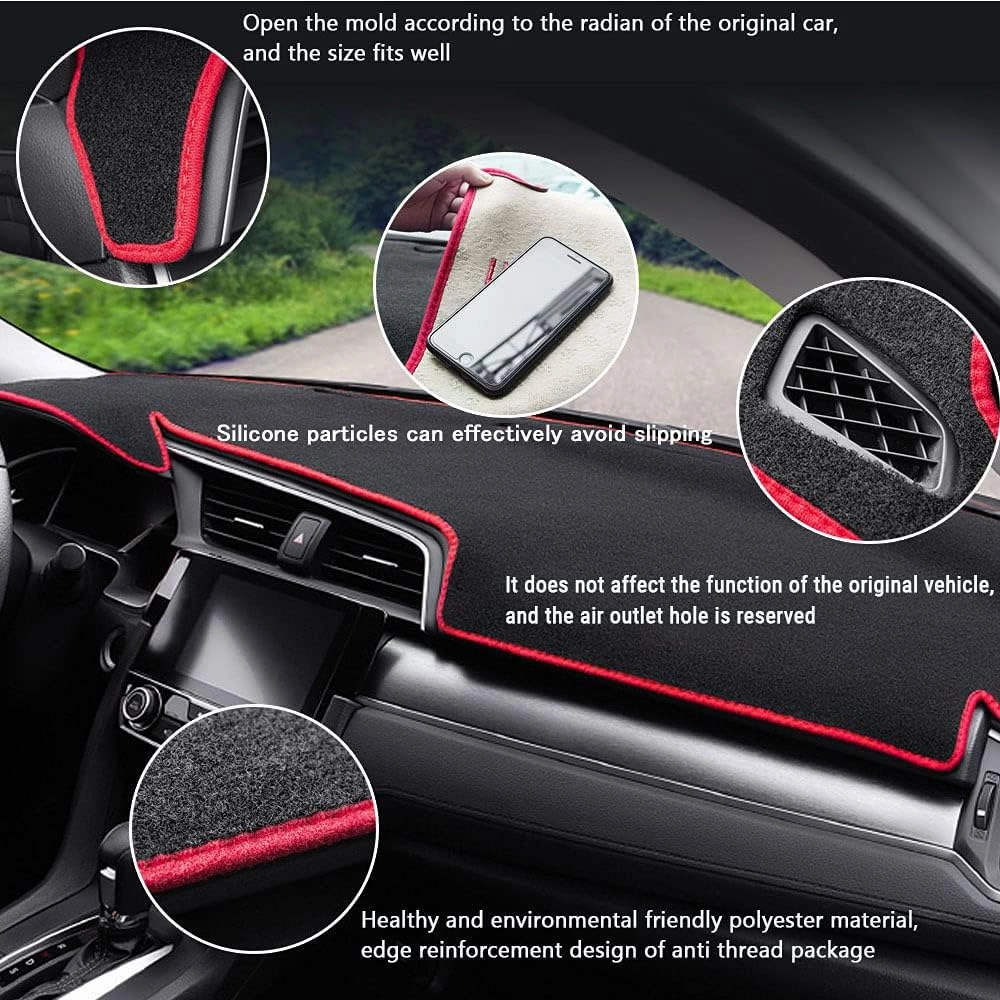 Rifoda for Civic 10th gen Center Console Cover Instrument Panel Cover Sunshade mat Fit Honda Civic 2016-2021 (red Bag Edge Style)