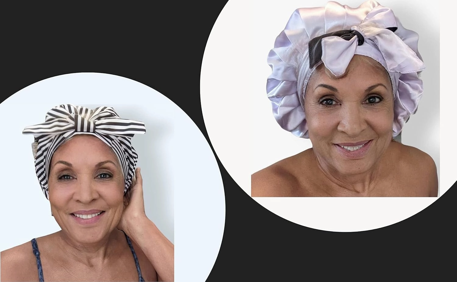 RITUALS 2Pc Set - Luxury Silky Satin Bonnet & High Quality Waterproof Shower Cap- Protect and Maintain Hair Growth and Styles- Adjustable, Reusable, Multi-Use (Large)