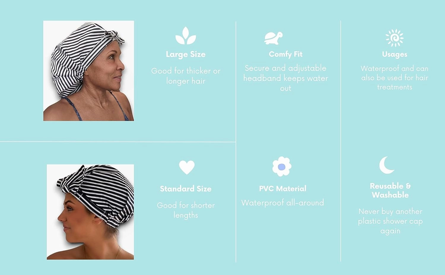 RITUALS 2Pc Set - Luxury Silky Satin Bonnet & High Quality Waterproof Shower Cap- Protect and Maintain Hair Growth and Styles- Adjustable, Reusable, Multi-Use (Large)