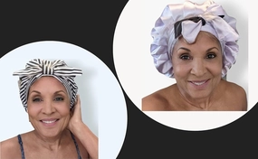 RITUALS 2Pc Set - Luxury Silky Satin Bonnet & High Quality Waterproof Shower Cap- Protect and Maintain Hair Growth and Styles- Adjustable, Reusable, Multi-Use (Large)