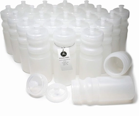 Rolling Sands 20 Ounce Sports Water Bottles 24 Pack, BPA-Free, Made in USA, Dishwasher Safe, Clear Frost Bottles/Clear Lids
