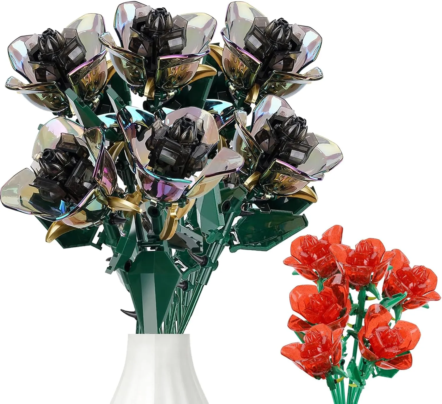 Rose Flower Bouquet Building Set - Botanical Collection Blocks Kit Compatible with Lego Flowers Gift, Orchid Bonsai for Valentine's Day Mother's Days Anniversary Birthday(Black 240pcs)