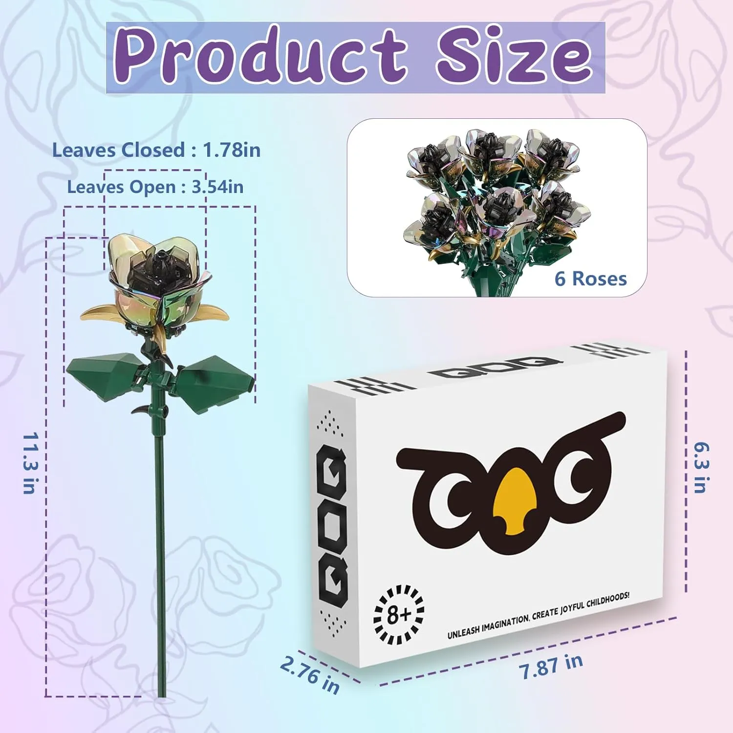 Rose Flower Bouquet Building Set - Botanical Collection Blocks Kit Compatible with Lego Flowers Gift, Orchid Bonsai for Valentine's Day Mother's Days Anniversary Birthday(Black 240pcs)