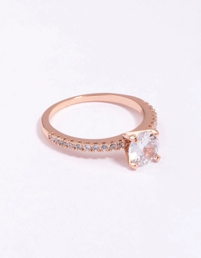 Rose Gold Plated Cubic Zirconia Plated Round Textured Band Ring