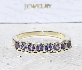 Round Alexandrite Eight Stone Half Eternity Stacking Simple Ring