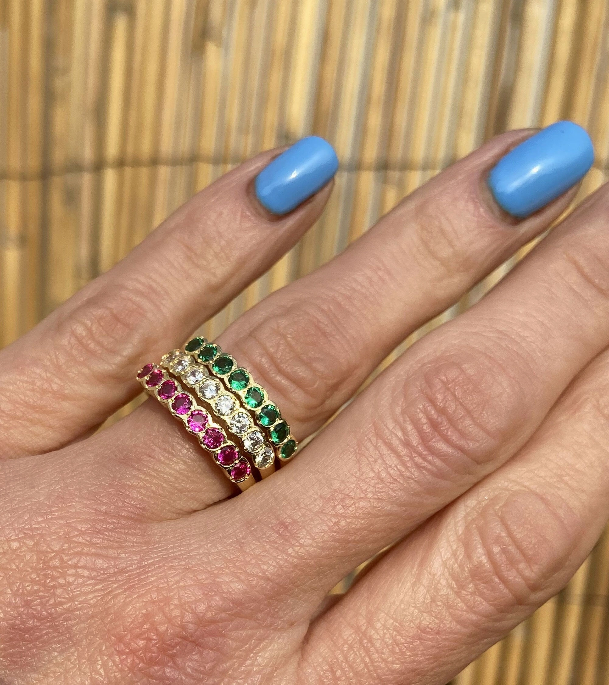 Round Alexandrite Eight Stone Half Eternity Stacking Simple Ring
