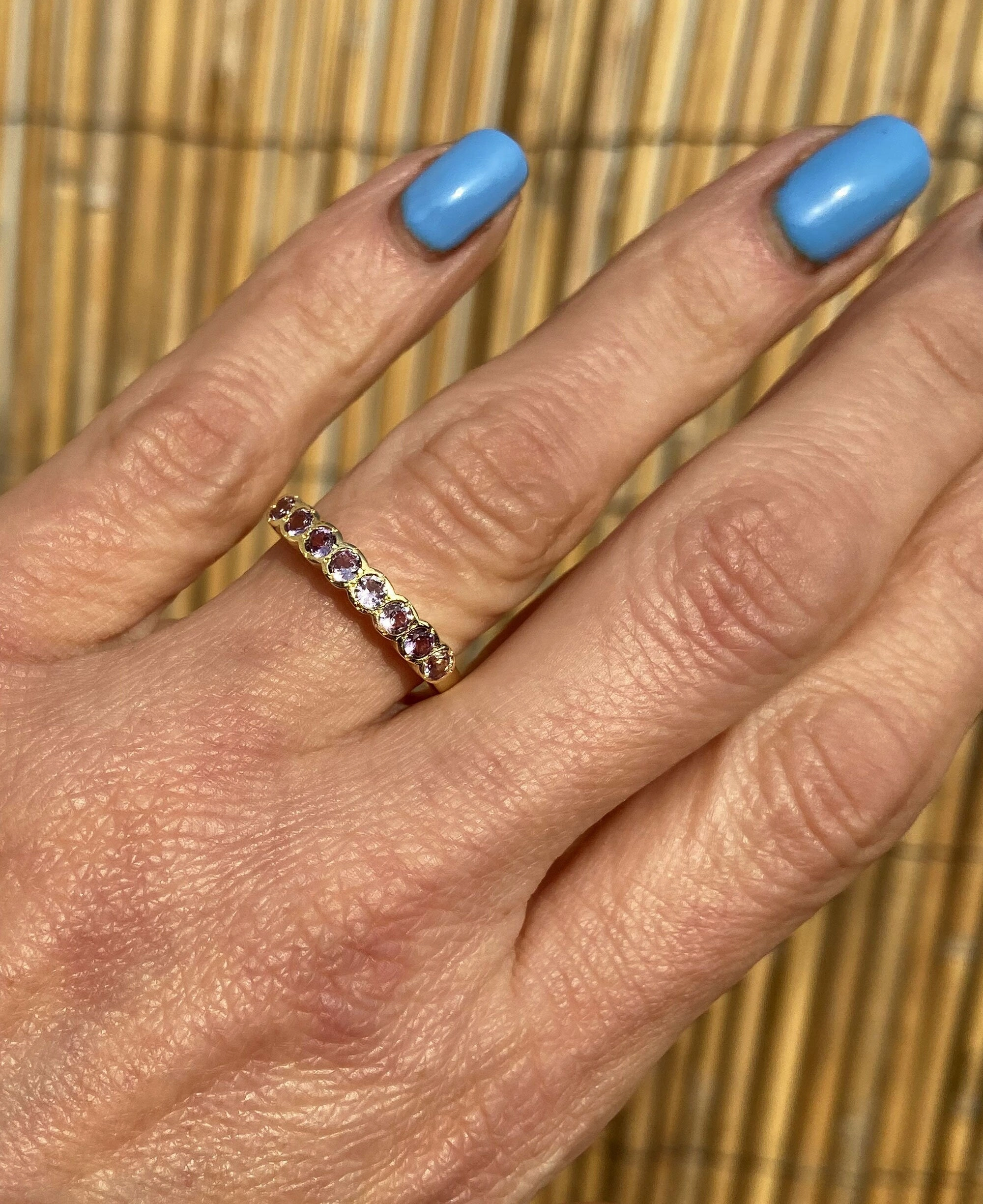 Round Alexandrite Eight Stone Half Eternity Stacking Simple Ring